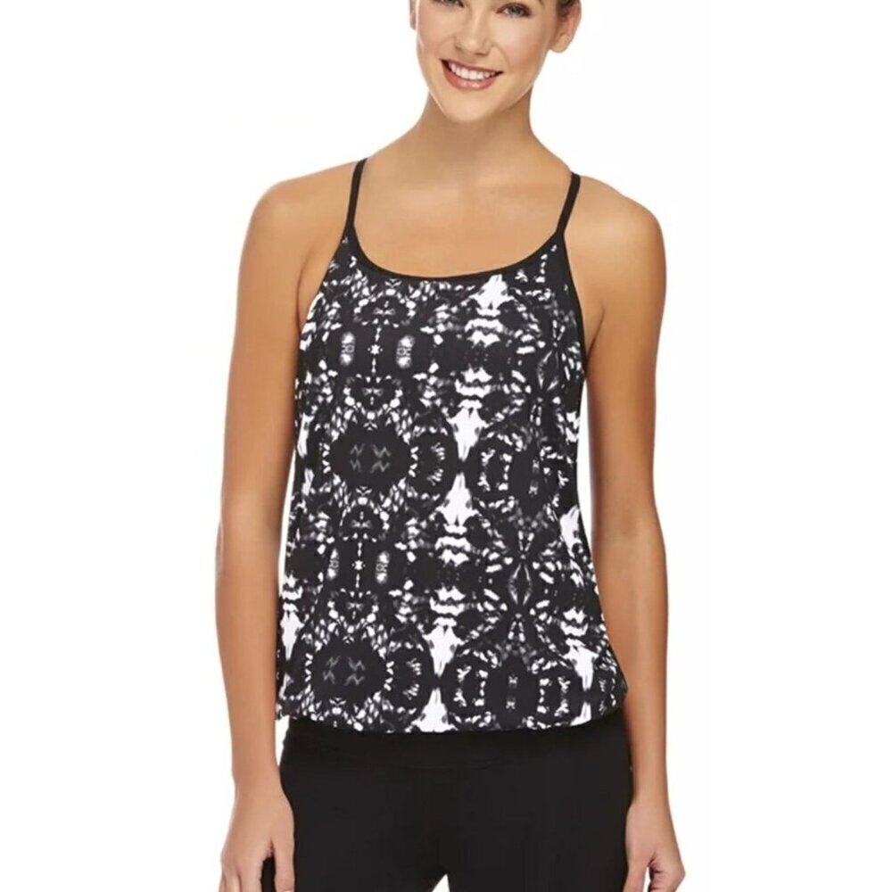 Fabletics Norwalk Tank Top Black/White Tie Dye Built in Bra‎ XS NEW
